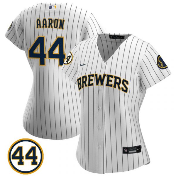 Personalized Women’s #44 Hank Aaron Milwaukee Brewers White Jersey White