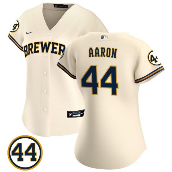 Personalized Women’s #44 Hank Aaron Milwaukee Brewers White Jersey Cream