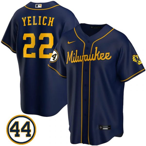 Personalized Men’s #22 Christian Yelich Milwaukee Brewers Navy Jersey Cool Base Navy
