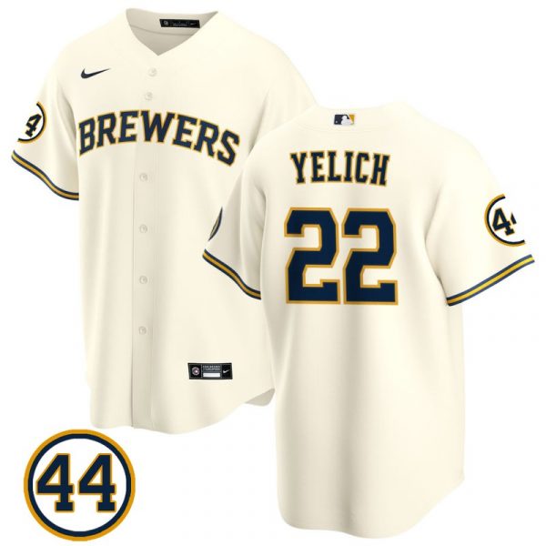 Personalized Men’s #22 Christian Yelich Milwaukee Brewers Navy Jersey Cool Base Cream