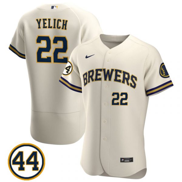 Personalized Men’s #22 Christian Yelich Milwaukee Brewers Cream Jersey Flex Base Cream