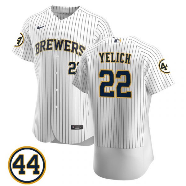 Personalized Men’s #22 Christian Yelich Milwaukee Brewers Cream Jersey Flex Base White
