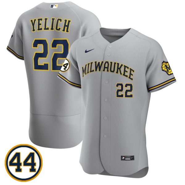 Personalized Men’s #22 Christian Yelich Milwaukee Brewers Cream Jersey Flex Base Gray