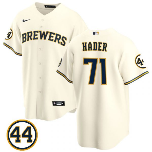 Personalized Men’s #71 Josh Hader Milwaukee Brewers White Jersey Cool Base Cream