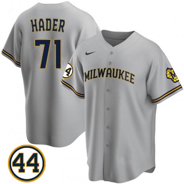 Personalized Men’s #71 Josh Hader Milwaukee Brewers White Jersey Cool Base Gray