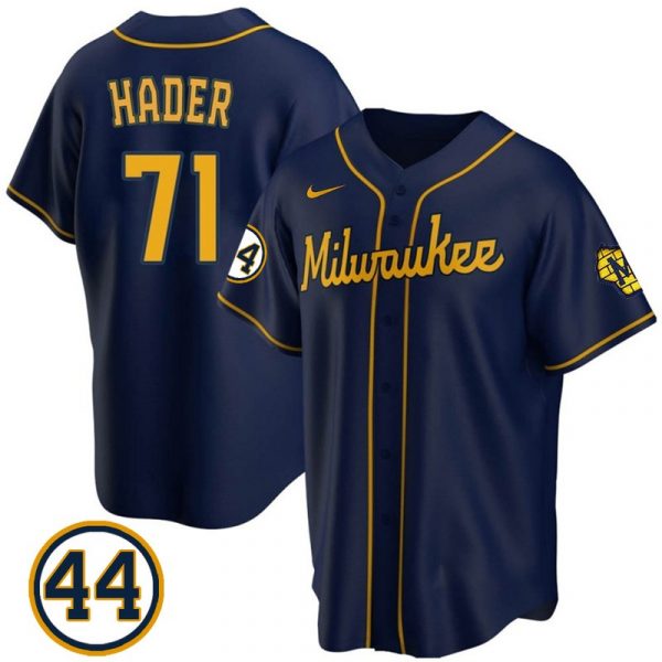 Personalized Men’s #71 Josh Hader Milwaukee Brewers White Jersey Cool Base Navy