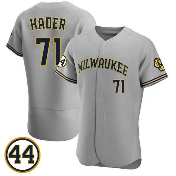 Personalized Men’s #71 Josh Hader Milwaukee Brewers Gray Jersey Flex Base Gray