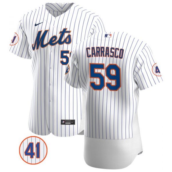 Personalized Men’s #59 Carlos Carrasco New York Mets White Jersey Flex Base White