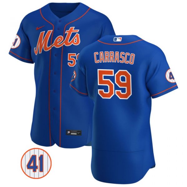 Personalized Men’s #59 Carlos Carrasco New York Mets White Jersey Flex Base Royal
