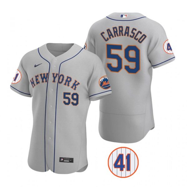 Personalized Men’s #59 Carlos Carrasco New York Mets White Jersey Flex Base Gray