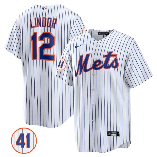 Personalized Men’s #12 Francisco Lindor New York Mets White Jersey Cool Base White