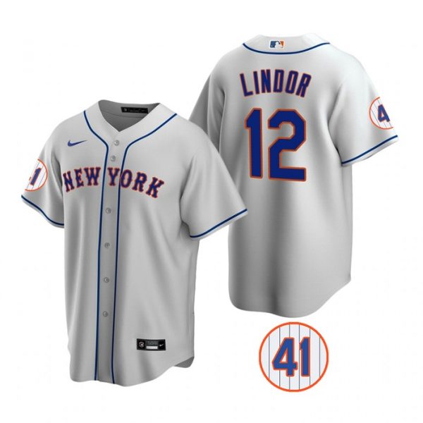 Personalized Men’s #12 Francisco Lindor New York Mets White Jersey Cool Base Gray