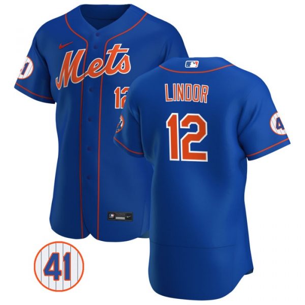 Personalized Men’s #12 Francisco Lindor New York Mets Royal Jersey Flex Base Royal