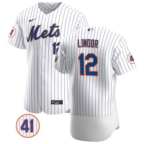 Personalized Men’s #12 Francisco Lindor New York Mets Royal Jersey Flex Base White