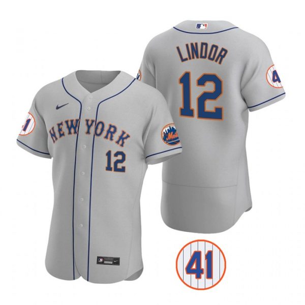 Personalized Men’s #12 Francisco Lindor New York Mets Royal Jersey Flex Base Gray