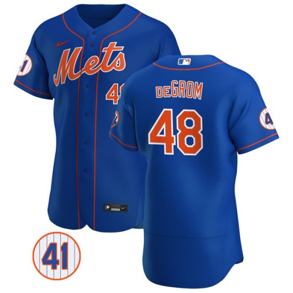 Personalized Men’s #48 Jacob deGrom New York Mets Gray Jersey Flex Base Royal