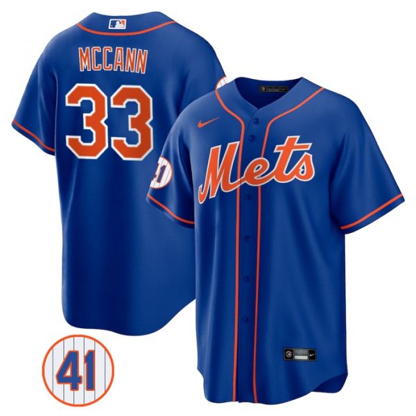 Personalized Men’s #33 James McCann New York Mets White Jersey Cool Base Royal