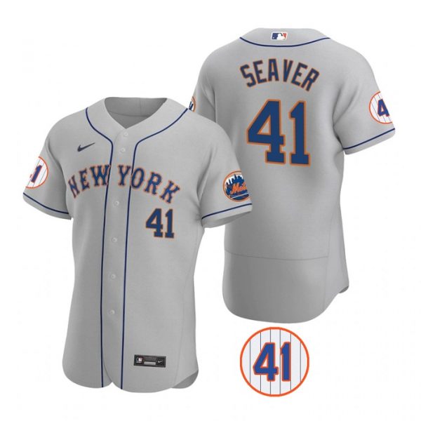 Personalized Men’s #41 Tom Seaver New York Mets White Jersey Flex Base Gray