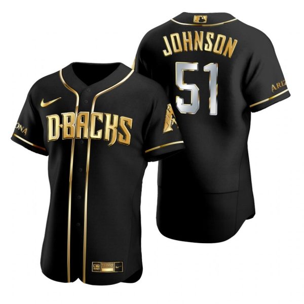 Personalized Men’s Randy Johnson Arizona Diamondbacks Flex Base Jersey Black Golden