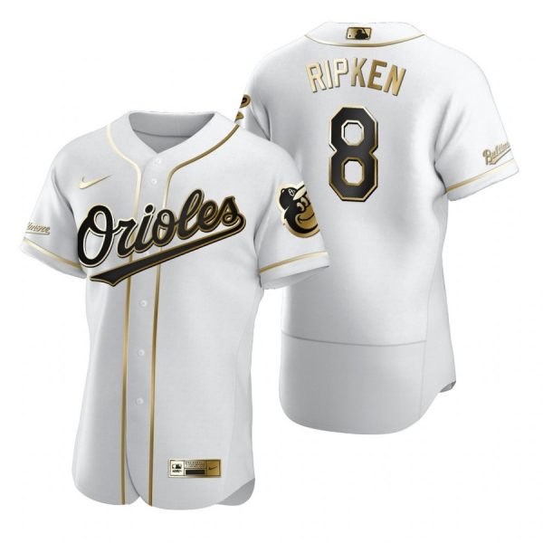 Personalized Men’s Cal Ripken Jr. Baltimore Orioles Flex Base Jersey White Golden