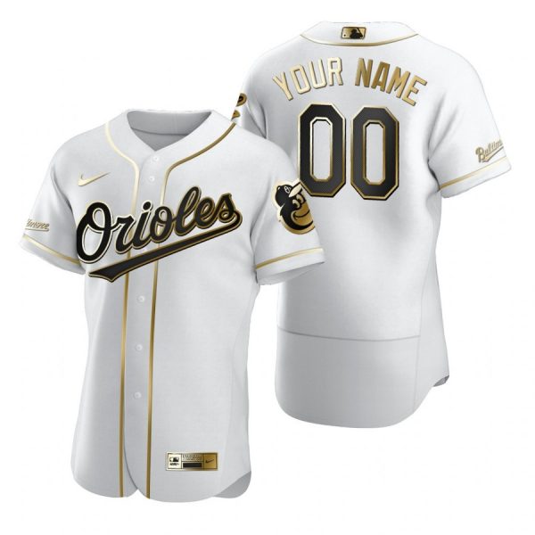 Personalized Men’s Baltimore Orioles Flex Base Jersey White Golden