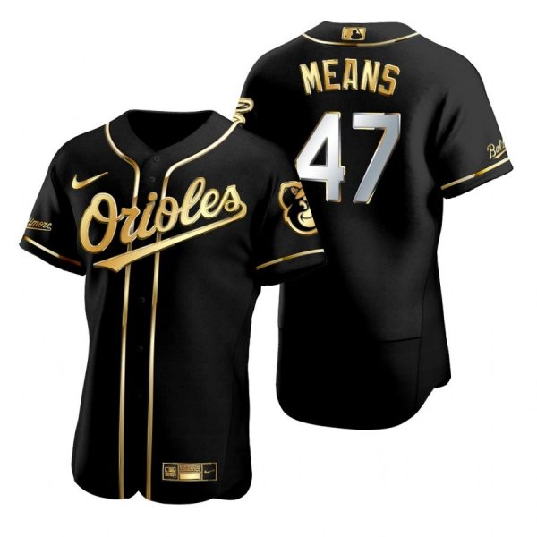 Personalized Men’s John Means Baltimore Orioles Flex Base Jersey Black Golden