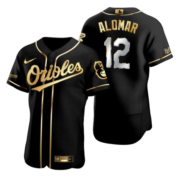 Personalized Men’s Roberto Alomar Baltimore Orioles Flex Base Jersey Black Golden