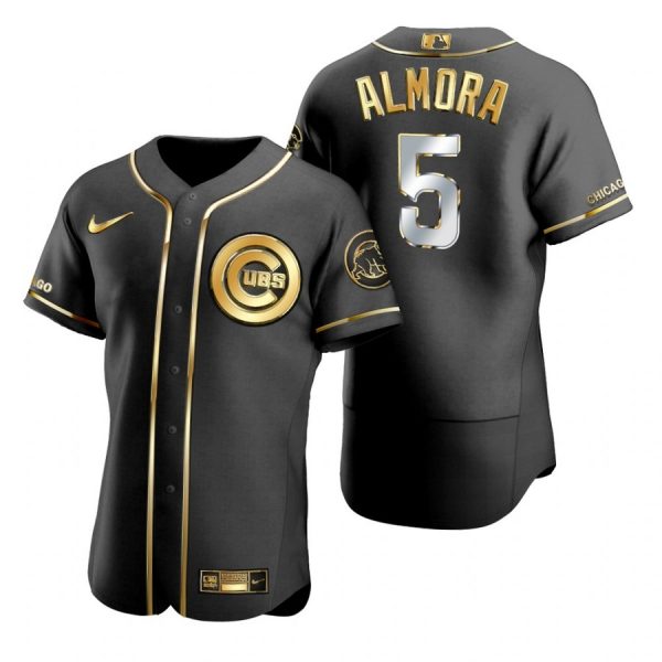 Personalized Men’s Albert Almora Jr. Chicago Cubs Flex Base Jersey Black Golden