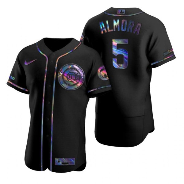 Personalized Men’s Albert Almora Jr. Chicago Cubs Flex Base Jersey Black Holographic