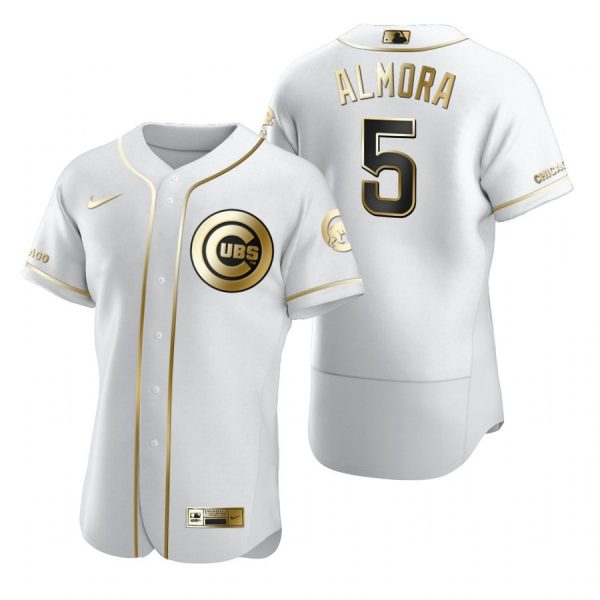 Personalized Men’s Albert Almora Jr. Chicago Cubs Flex Base Jersey White Golden