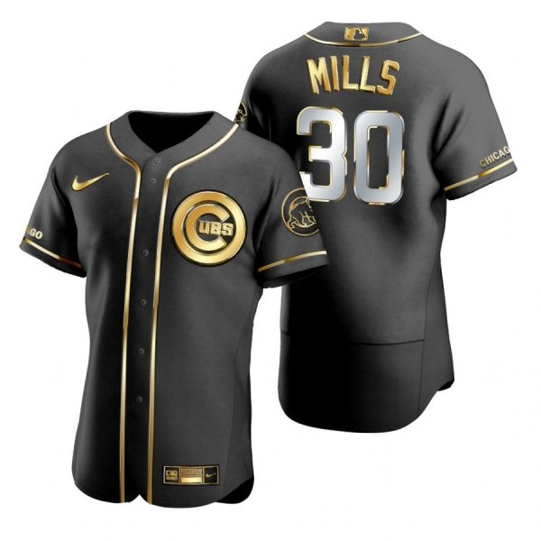 Personalized Men’s Alec Mills Chicago Cubs Flex Base Jersey Black Golden