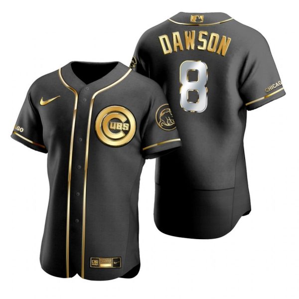 Personalized Men’s Andre Dawson Chicago Cubs Flex Base Jersey Black Golden