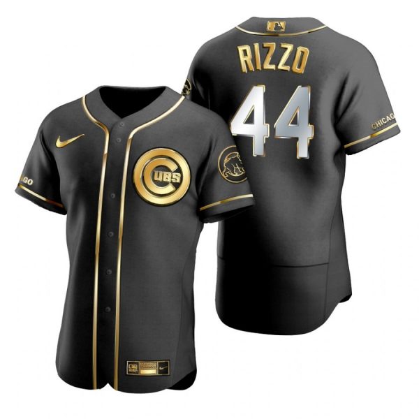 Personalized Men’s Anthony Rizzo Chicago Cubs Flex Base Jersey Black Golden
