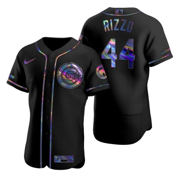 Personalized Men’s Anthony Rizzo Chicago Cubs Flex Base Jersey Black Holographic