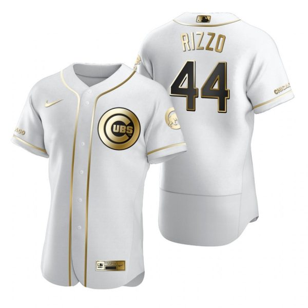 Personalized Men’s Anthony Rizzo Chicago Cubs Flex Base Jersey White Golden