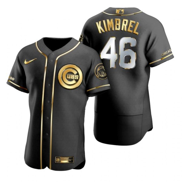 Personalized Men’s Craig Kimbrel Chicago Cubs Flex Base Jersey Black Golden