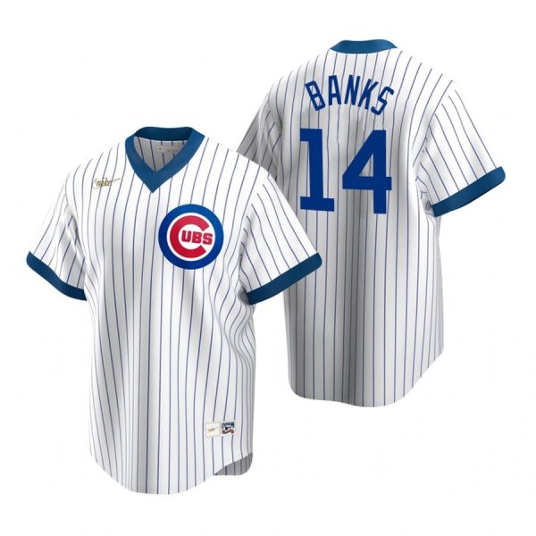 Personalized Men’s Ernie Banks Chicago Cubs Cool Base Jersey White Cooperstown
