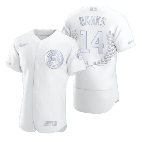 Personalized Men’s Ernie Banks Chicago Cubs Flex Base Jersey White Award