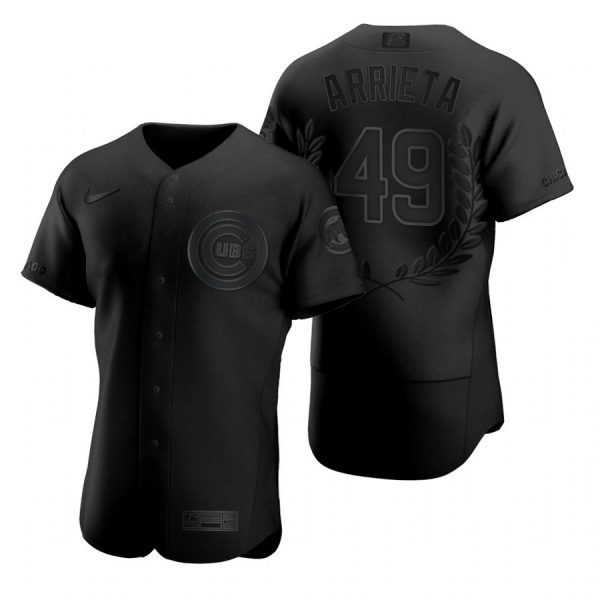 Personalized Men’s Jake Arrieta Chicago Cubs Flex Base Jersey Black Award