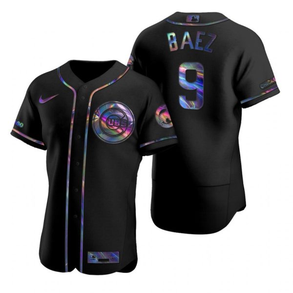 Personalized Men’s Javier Baez Chicago Cubs Flex Base Jersey Black Holographic