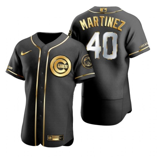Personalized Men’s Jose Martinez Chicago Cubs Flex Base Jersey Black Golden