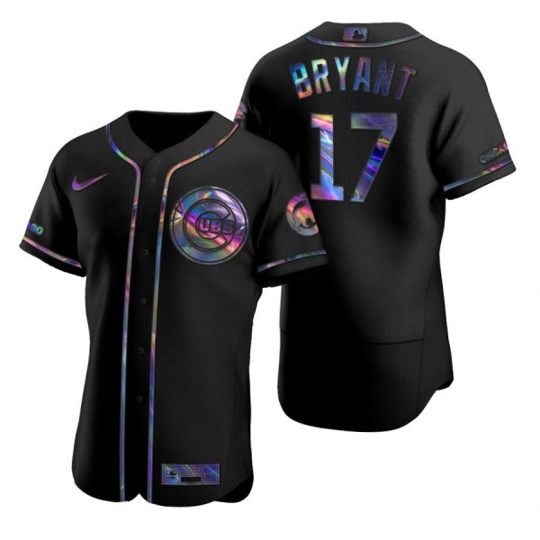 Personalized Men’s Kris Bryant Chicago Cubs Flex Base Jersey Black Holographic