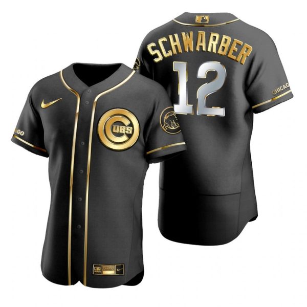 Personalized Men’s Kyle Schwarber Chicago Cubs Flex Base Jersey Black Golden