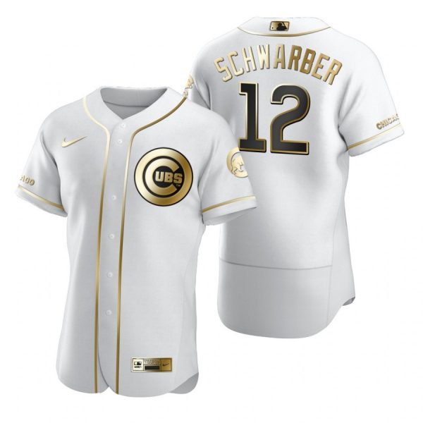 Personalized Men’s Kyle Schwarber Chicago Cubs Flex Base Jersey White Golden