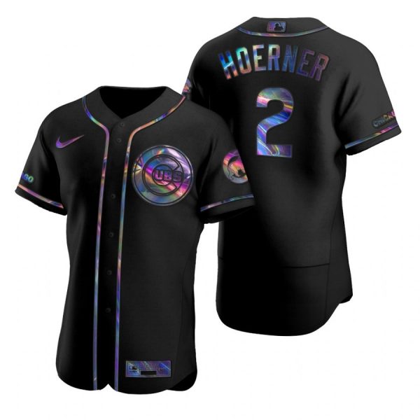 Personalized Men’s Nico Hoerner Chicago Cubs Flex Base Jersey Black Holographic