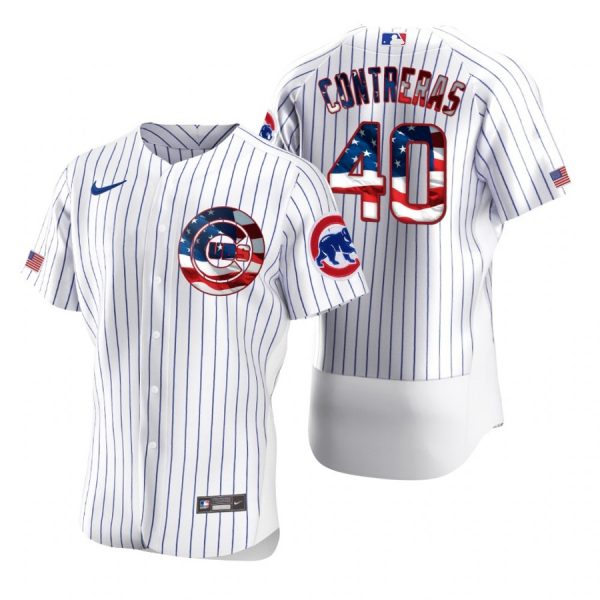 Personalized Men’s Willson Contreras Chicago Cubs Flex Base Jersey White Stars