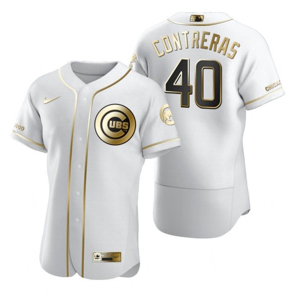Personalized Men’s Willson Contreras Chicago Cubs Flex Base Jersey White Golden