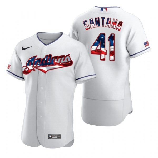 Personalized Men’s Carlos Santana Cleveland Indians Flex Base Jersey White Stars