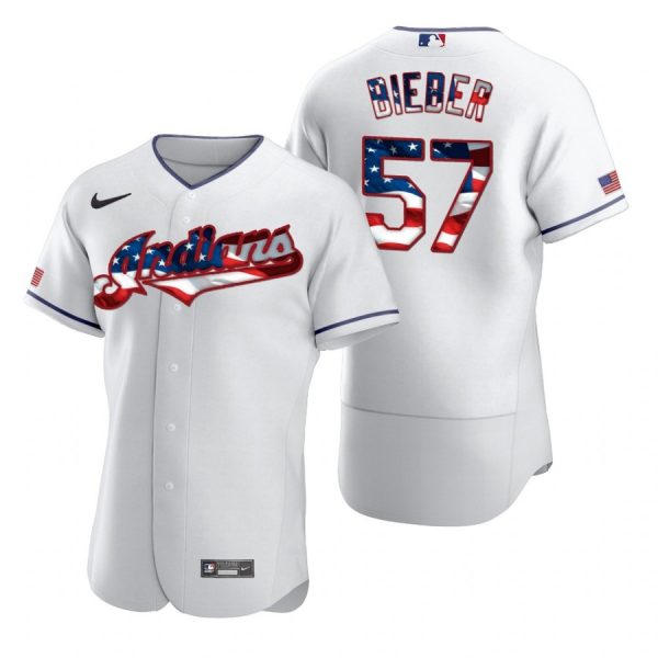 Personalized Men’s Shane Bieber Cleveland Indians Flex Base Jersey White Stars
