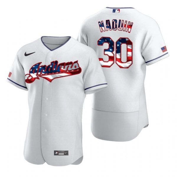 Personalized Men’s Tyler Naquin Cleveland Indians Flex Base Jersey White Stars